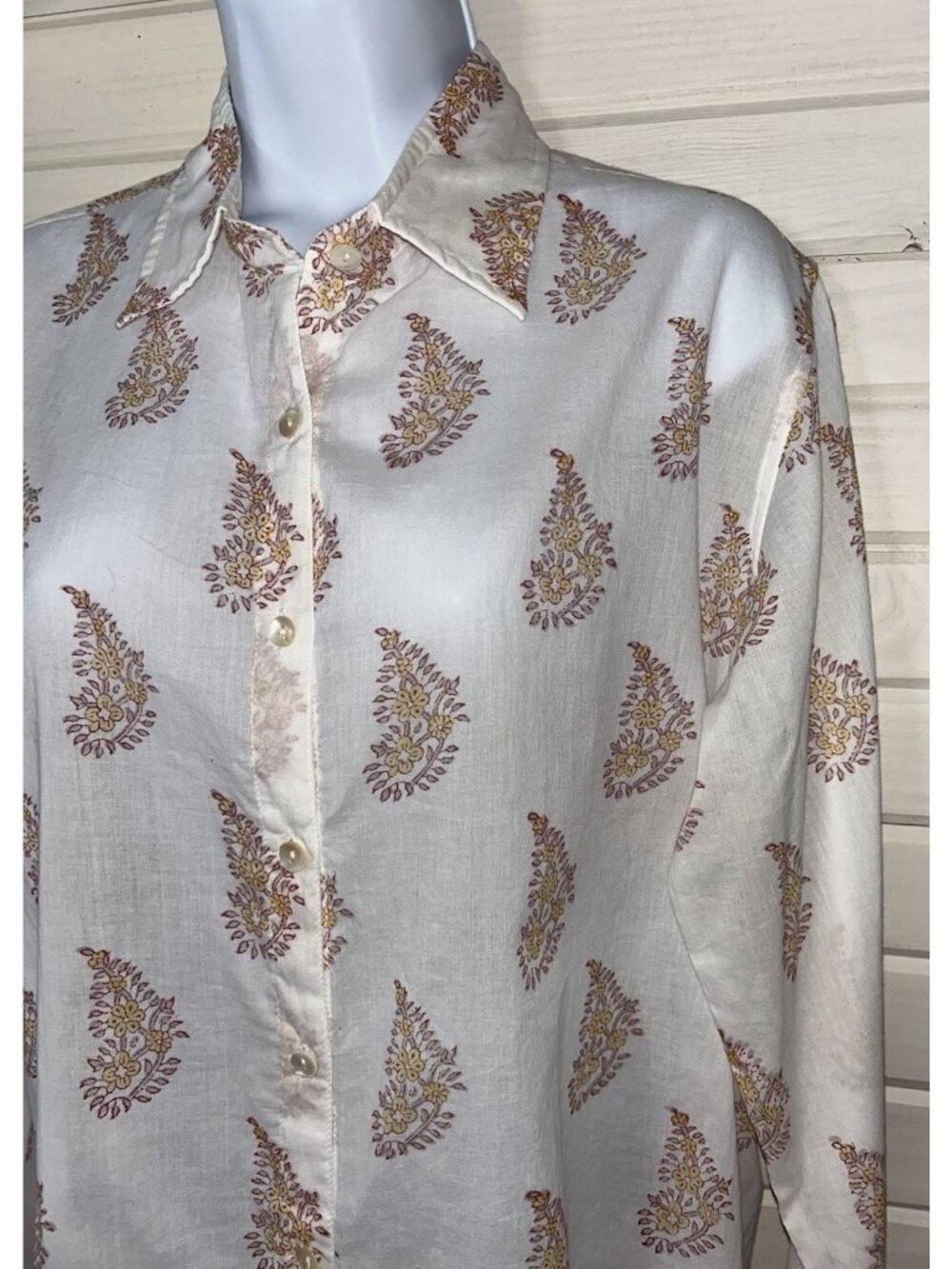 Kerry Cassill Sz 2 (MEDIUM) Button-Up Top Lightweight Cotton Print L/S Shirt EUC